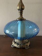 Beautiful MCM Vintage Blue Glass Globe Hollywood Regency Mid Century Lamp picture