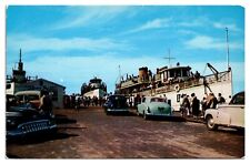 Vintage New Harbor Dock at Block Island, 1950's Ferry and Cars, RI  Postcard picture