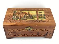 Vintage Wood Treasure Keepsake Trinket Jewelry Box w Inside Mirror Cottage Lid picture