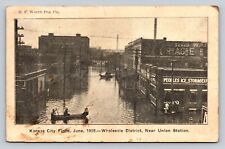 Postmark 1908 Kansas City Flood June 1908 Wholesale District Near Union Station picture