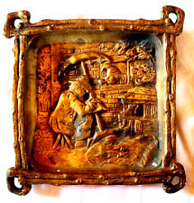 BELGIAN Bronze Bas Relief Gnome Garden Ashtray Plate Trinket Tray Souvenir VTG picture