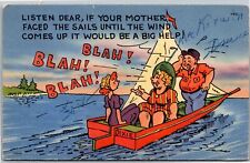 Postcard Comic boating mother in law if mother faced the sails it would help picture