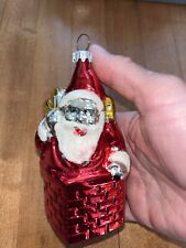 Vintage Mercury Glass Xmas Ornament ~ Santa in Chimney ~ West Germany ~ 4-1/2