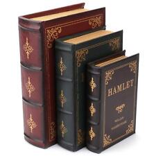 3 Pack Decorative Book Boxes Wooden Antique Book Decorations Vintage Book Sto... picture