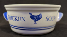 Vintage FTDA Chicken Soup Bowl 1985 Korea Ceramic Blue White Get Well Gift picture