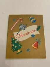 Vintage c.1950's Christmas Greeting Card Bells Candy Cane Tree picture