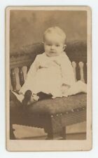 Antique CDV c1870s Adorable Little Baby White Dress Sitting on Bench in Studio picture