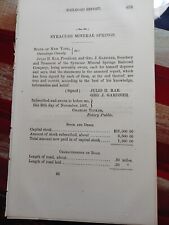 ☆1867 Horse Railroad Report SYRACUSE MINERAL SPRINGS RR COMPANY ~ Julio Rae picture