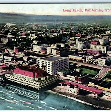 c1910 Long Beach, CA Aeroplane Birds Eye View Downtown Litho Photo Postcard A82 picture
