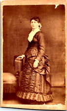 Antique  Circa 1860s CDV Photo Woman Beautiful Gown Lace Collar picture