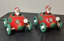 Vintage Wood Handmade And Hand Painted Christmas Santa Clause Set Of Two Signed picture