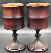 PAIR OF NICELY TURNED WOOD WINE GOBLETS MID 20TH CENTURY MCM MID CENTURY MODERN picture