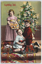 Antique Postcard - Christmas - Lycklig Jul - Christmas Scene - Children picture