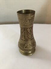 Vintage Solid Brass Bud Vase India Made Etched Floral Design Ornate 5”Tall picture