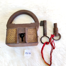 19c Vintage Handmade Brass Decorated Screw System Fake Keyhole Iron Padlock PD54 picture
