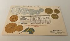 Embossed coinage national flag & coins vintage postcard currency Sweden picture