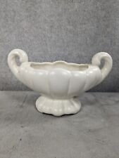 Vintage American Bisque White Planter Pot Curl Handles Rounded Ribs picture