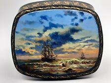 Seascape Ukrainian lacquer miniature box “Ship in the sea” by artist Grinko picture
