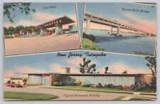 Postcard The New Jersey Turnpike Multiview Restaurant Toll Plaza Bridge Linen picture