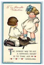 1911 Valentine Boy Kneeling Fixing Shoe Lace Poem Posted Antique Postcard picture
