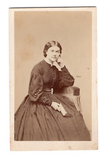 BOSTON MA c1862 Civil War Lady w/Book Detailed Mourning Hoop Dress CDV by ALLEN picture