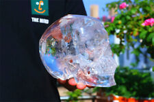 5.23LB Rare Natural Clear quartz Hand Carved Skull Decor Crystal Skull Gift picture