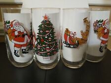 4 Vintage 1992 Christmas Santa/Reindeer/Sleigh/Tree Luminarc Drinking Glasses picture