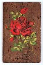 Beautiful Large Red Rose Flower Floral Best Wish Greeting Card Vintage Postcard picture
