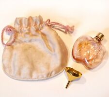 Adorable Antique Glass Perfume Bottle France Peach Shaped Funnel Satin Pouch picture