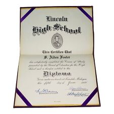 1935 Lincoln High School Diploma Ferndale Michigan S. Alden Foster Vintage picture