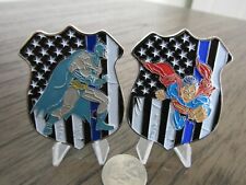 2 Police Challenge Coins 1 Batman & 1 Superman Thin Blue Line TBL Never Forget picture