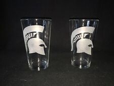 Michigan State Hand Etched (with a Dremel) Pint Glasses picture