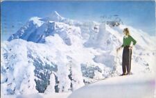 Postcard Female Skier Views Mt. Shuksan Cascade Range WA Washington 1950   I-620 picture