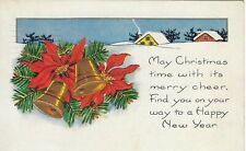 1900s Postcard Christmas Merry Cheer Snowy Scene Embossed Ivy and Bells Antique picture