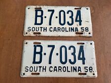 Pair 1958 South Carolina License Plate Tag picture