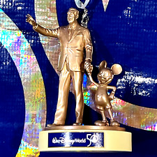 Nwt Walt Disney World 50th Anniversary Walt Mickey Partners Gold Statue Ornament picture