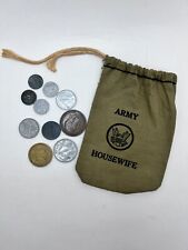 10 Foreign Coins 1940's in WWII Army Housewife Coin Bag - Heavily Circulated picture