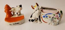 Lot Of 2 Vintage Dog Figural Ashtryas Porcelain Japan Antique Mid Century  picture