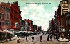 West Lexington Kentucky Busy Main Street View Merchant Shopping C. 1909 Postcard picture