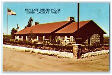c1960's Fish Lake Shelter House Plankinton South Dakota Unposted Flag Postcard picture