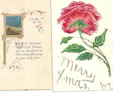 2 Vintage Christmas PC Merry Xmas '07 in Glitter & Christmas Blessings 1922 picture