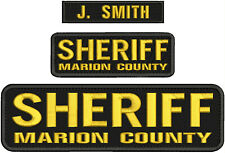 SHERIFF MARION COUNTY 3 EMBROIDERY PATCH 3X11 & 2X6 HOOK ON BACK GOLD ON BLACK picture