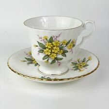 Vtg ROYAL WINDSOR Fine Bone China Tea Cup &Saucer Footed Numbered Yellow Flowers picture