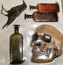 Realistic HALLOWEEN WINDOW CLINGS skull poison bottle crow raven spooky puff 3D picture