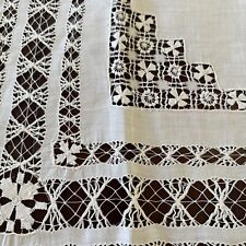 Antique Victorian Irish Linen Tablecloth Tenerife Drawnwork Lace Tablecloth picture