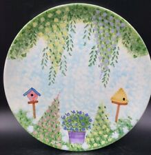 Vintage Hand Painted Decorative Plate With Birdhouse Beehive Garden Scene Flower picture