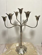 Beautiful Vtg Silver Tone Metal Tulip 7 Candlestick Candelabra picture