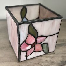 Partylite Artisan Stained Glass Candle Holder Art Deco Blue Pink Square 3.75” picture