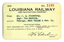 1918. LOUISIANA RAILWAY & NAVIGATION CO. RAILROAD PASS picture
