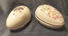 Pair of Vintage Porcelain Egg Trinket Boxes: 1 Lefton Violets, 1Avon Butterflies picture